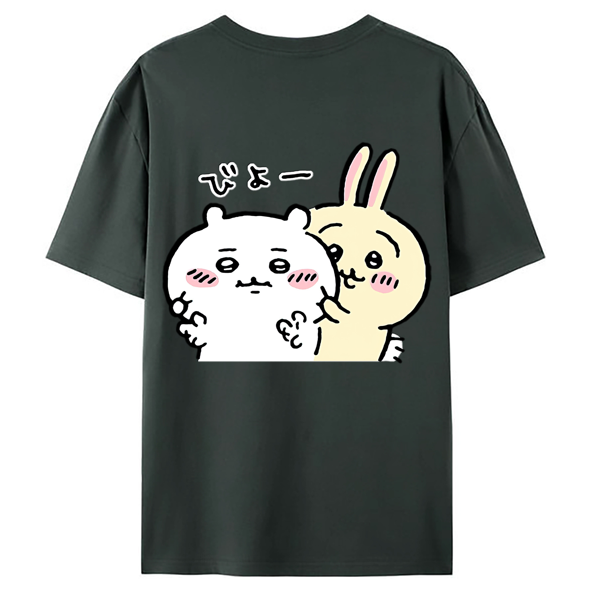 （画像用） ちいかわ うさぎ Chii-kawa usagi 綿100％ メンズ半袖Tシャツ（バックプリント） 通気性